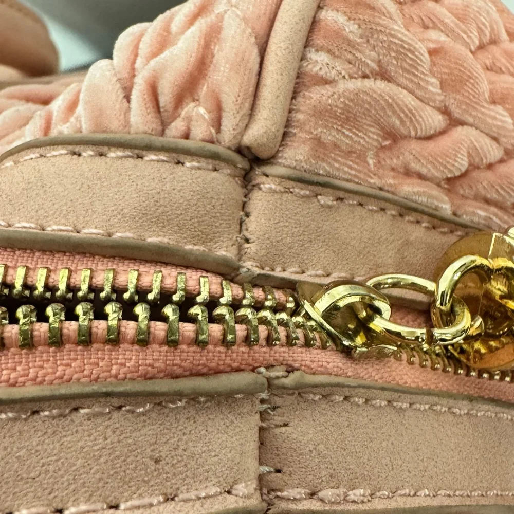 Pink Quilted Velvet Chevron Boston Satchel Handbag Crossbody Strap
